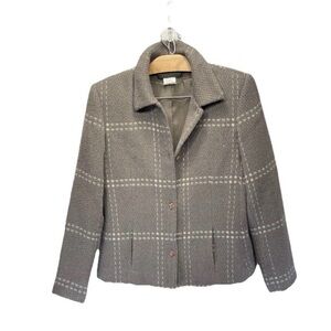 Harve Benard Alpaca Wool Gray Plaid Blazer Jacket Women’s Size 8 Button Front
